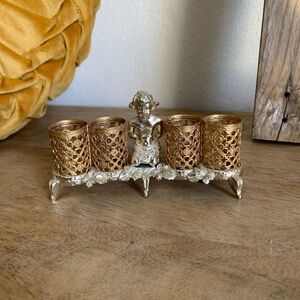 Vintage Sam Fink Gold Silvertone Metal Filigree LIpstick Holder